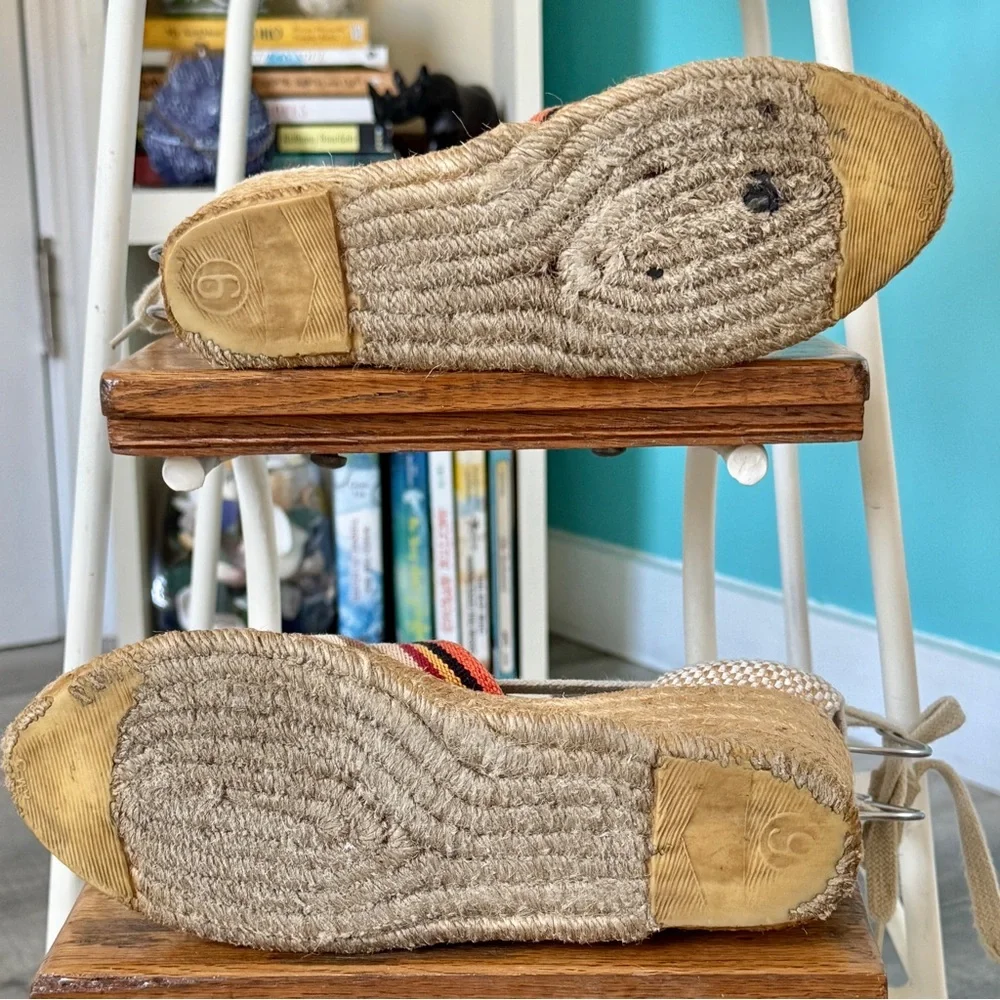 Andre Assous Striped Wedge Lace Up Espadrilles (size 6)
